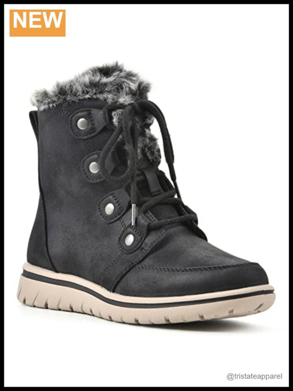 Cliffs by White Mountain Women's Lace-Up Ankle Bootie with Faux Fur Trim